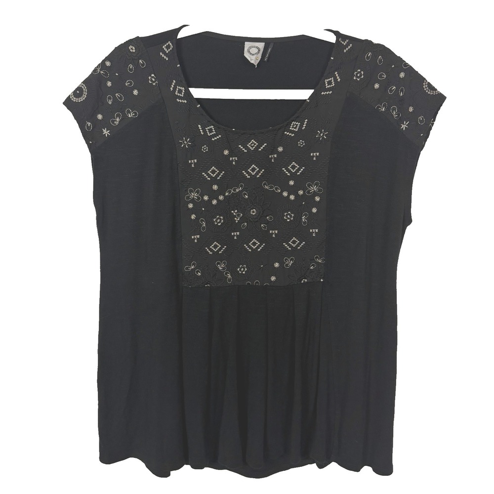 Anthropologie Akemi + Kin Women's Top Embroidered Gold Details BoHo Whimsical M